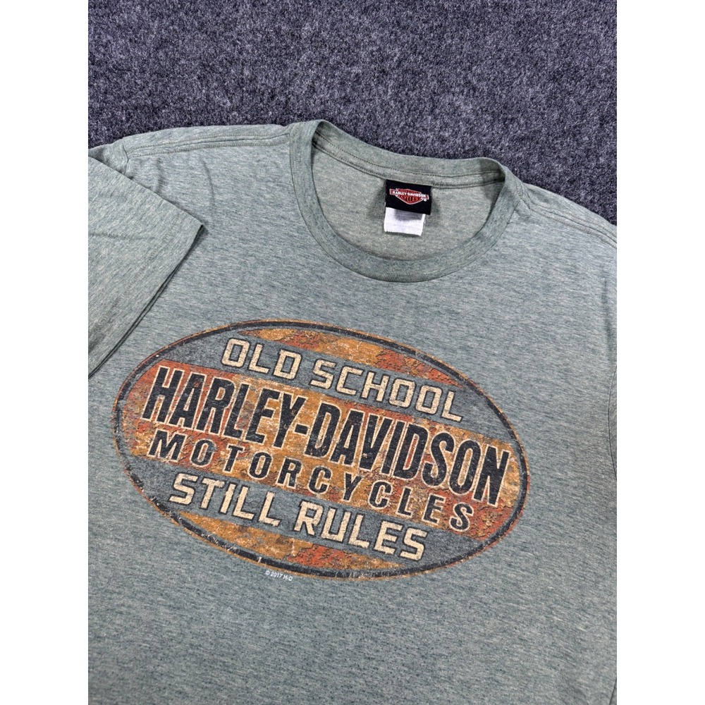 Harley Davidson Old School Still Rules T Shirt Mens XL Green Motorcycle Biker